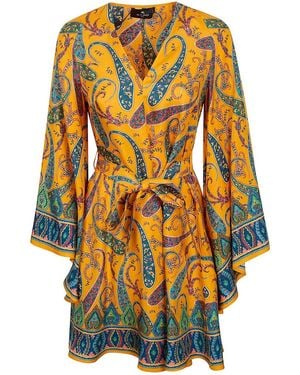 Etro Mini Blouson Dress With Belt - Orange