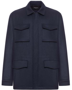 Kiton Multi-Pocket Cashmere Field Jacket - Blue