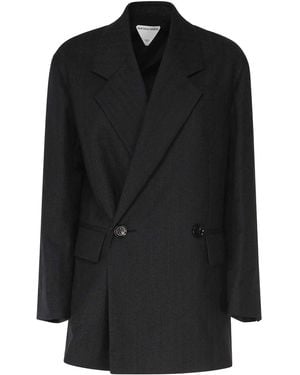 Bottega Veneta Striped Wool Belted Jacket - Black