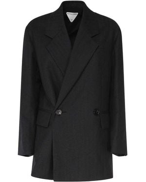 Bottega Veneta Striped Wool Belted Jacket - Black