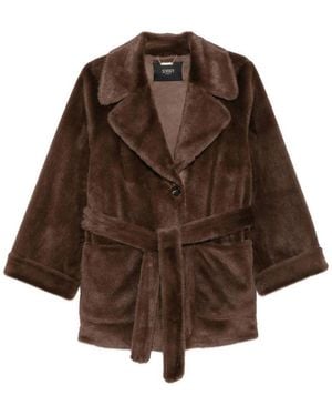 Seventy Faux Fur Jacket With A Belt And Pockets - Brown