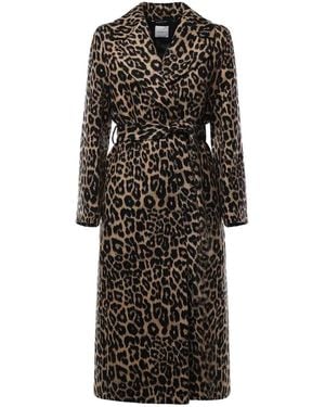 Alisheva Long Coat With Leopard Print - Black