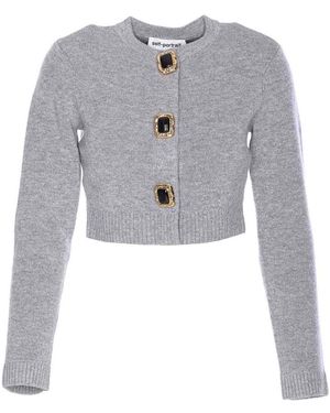 Self-Portrait Wool Cardigan - Gray