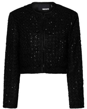 ROTATE BIRGER CHRISTENSEN Collarless Sequin Boucl Cropped Jacket - Black