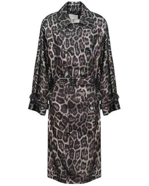 Stella McCartney Leopard-Print Belted Trench Coat - Black