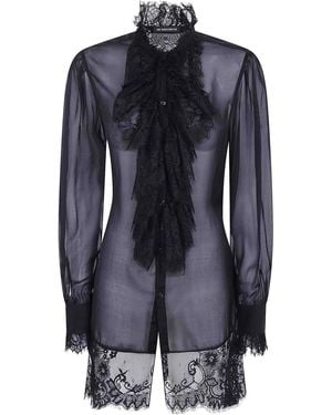 Ann Demeulemeester Barah Long Comfort Shirt With Lace Ruffles - Blue