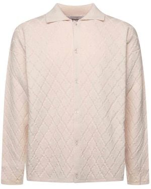 Bonsai Diamond-Pattern Knit Polo - Pink
