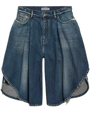 Balenciaga Dark Ocean Denim Tulip Shorts - Blue
