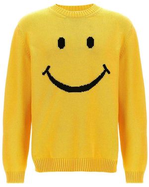 Moschino Crewneck Sweater With 'Smiley' Intarsia Design - Yellow
