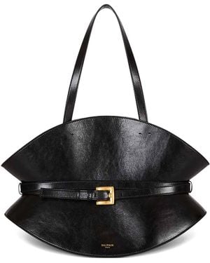 Balmain Shuffle Leather Shoulder Medium Bag - Black