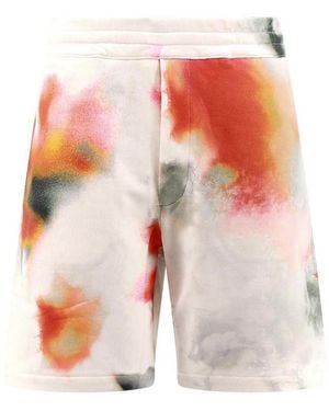McQueen Organic Cotton Bermuda Shorts With Obscured Flower Print - White