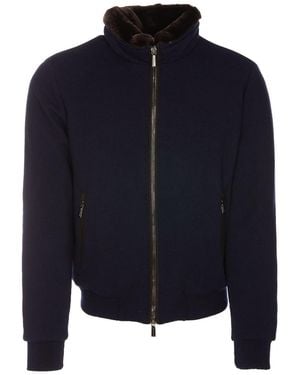 Moorer Wool-Cashmere Jacket With Removable Fur - Blue