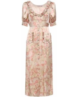 Alessandra Rich Printed Silk Jacquard Midi Dress - Natural