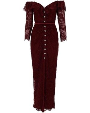 Self-Portrait Lace Dress With Jewel Buttons - Red