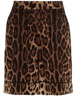 Dolce & Gabbana Silk Leopard-Print Knee-Length Shorts - Multicolour