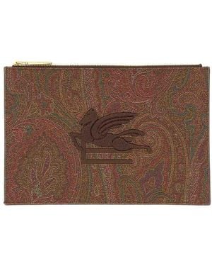 Etro Paisley Jacquard Medium Pouch - Brown