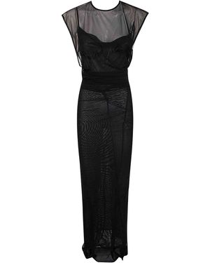 Jean Paul Gaultier Mesh Open Back Sleeveless Dress Velvet Flock - Black
