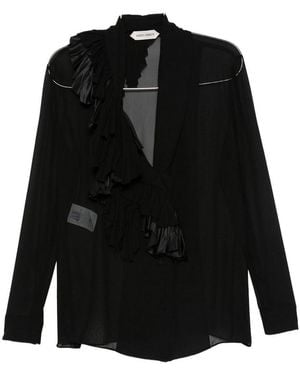 Alberta Ferretti Asymmetrical Ruffle Silk Blouse - Black