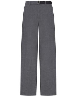 Sacai Wide-Leg Wool-Blend Trousers With A Belt - Grey