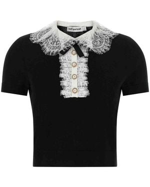 Self-Portrait Knit Lace Collar' Top - Black