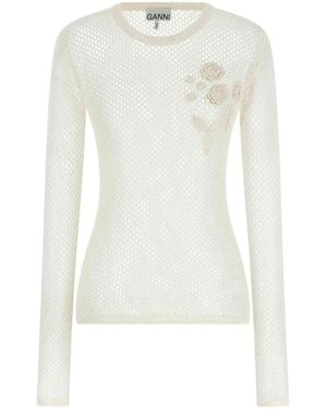 Ganni Pointelle Cotton Sweater - White