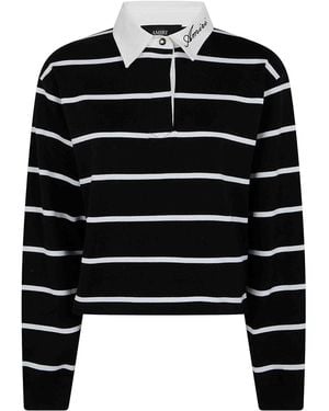 Amiri Striped Cropped Long Sleeve Polo Shirt - Black