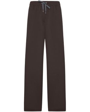 Brunello Cucinelli Wide Leg Pants With Drawstring - Brown