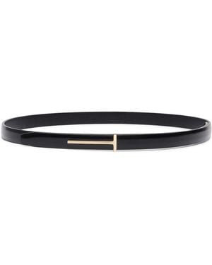Tom Ford Thin Brushed Leather Belt - White