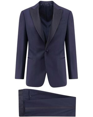 Giorgio Armani Virgin Wool Smoking With Satin Profiles - Blue