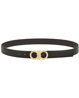 Ferragamo Grained Leather Reversible Gancini Belt - White