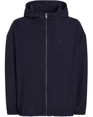 Dolce & Gabbana Logo-Plaque Hooded Jacket - Blue