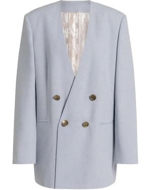 Alberta Ferretti Double-Breasted Padded Viscose Blazer - Blue