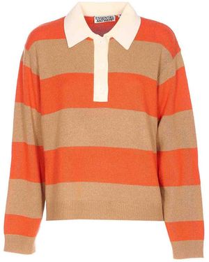 Essentiel Antwerp Striped Buttoned Polo Top - Orange