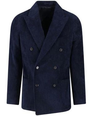 Lardini Double-Breasted Velvet Blazer - Blue