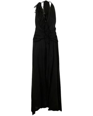 Blumarine Georgette Dress With Fringe - Black