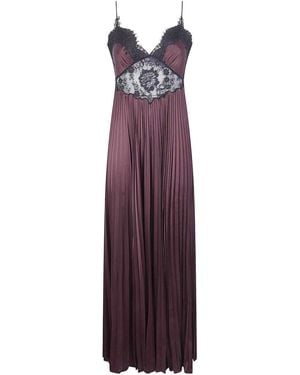 Self-Portrait Satin Lace Insert Maxi Dress - Purple