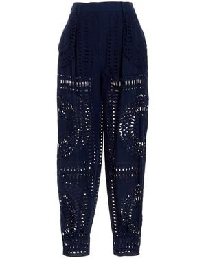 Alberta Ferretti Embroidered Cotton Pants - Blue