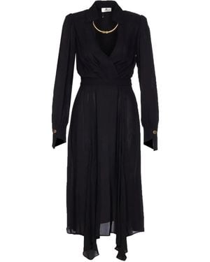 Elisabetta Franchi V-Neck Logo-Necklace Midi Dress - Black