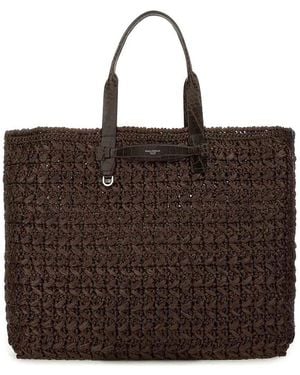 Dolce & Gabbana Woven Mesh Shopping Bag Viscose Leather Handbags - Brown