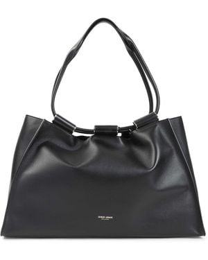 Giorgio Armani Leather Shopping Bag - Black