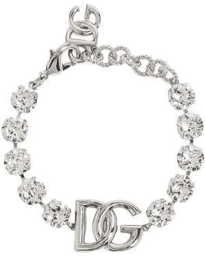 Dolce & Gabbana Bracelet With Rhinestones And Logo - Metallic