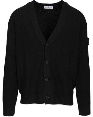 Stone Island V-Neck Cardigan - Black