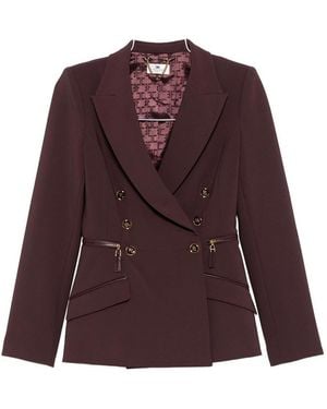 Elisabetta Franchi Double-Breasted Burgundy Jacket With Structured Shoulders - Purple