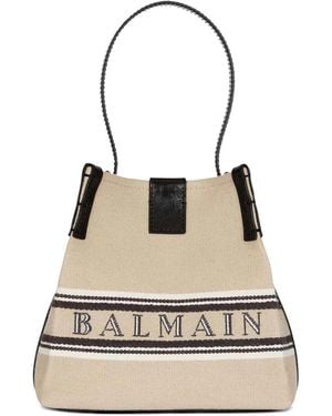 Balmain Release Canvas And Leather Bucket Bag - Natural