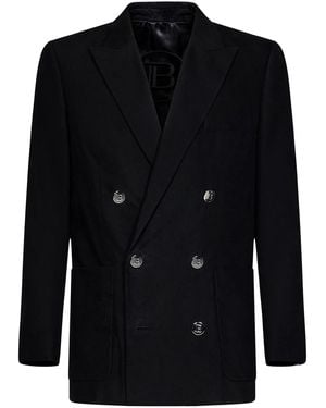 Balmain Cotton Twill Double-Breasted Blazer - Black