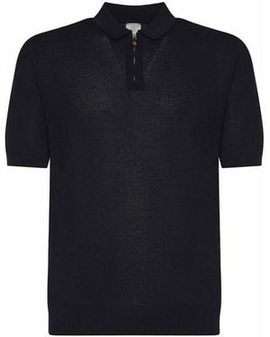 Eleventy Cotton Zip-Up Polo Shirt - Black