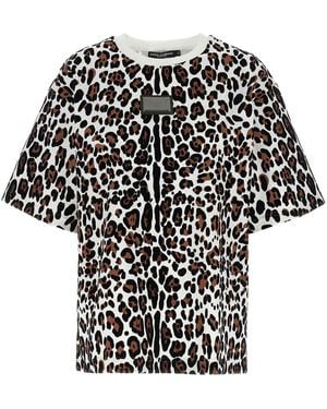 Dolce & Gabbana Animal Print Logo Plaque T-Shirt - Black