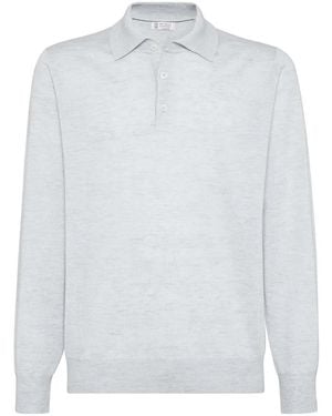 Brunello Cucinelli Silk And Linen Knit Polo Shirt - White