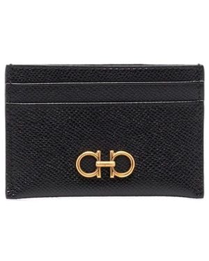 Ferragamo Gancini Hammered Leather Card Holder - White