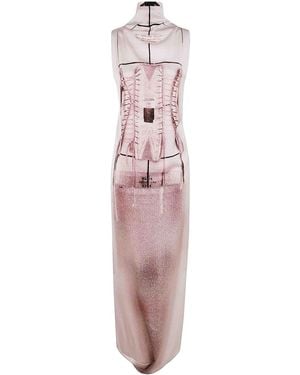 Jean Paul Gaultier Draped Long Dress With Trompe L'Il Print - Pink
